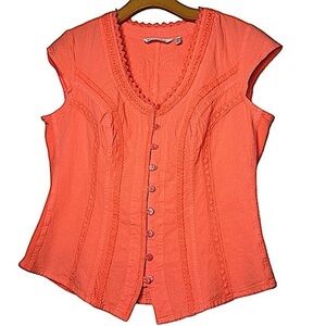 Soft Surroundings Boho Top Embroidered Crochet Coastal Beachy Cottage Orange MP